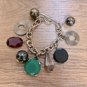 Chunky Vintage Costume Jewelry Silver Plate Lucite Faux Jade Charm NICE